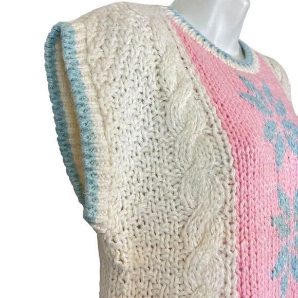 Exclusive Imports Hand Knit Womens Vintage Pink Blue Chunky Cable Knit Sweater S - Picture 4 of 16